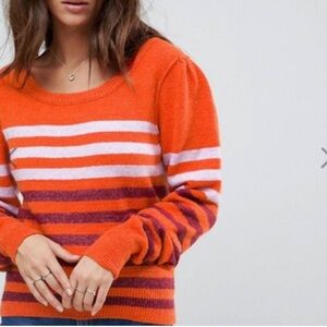 Free‎ People Alpaca & Wool Blend ‘Complete Me Orange’ Stripe Sweater Size Small